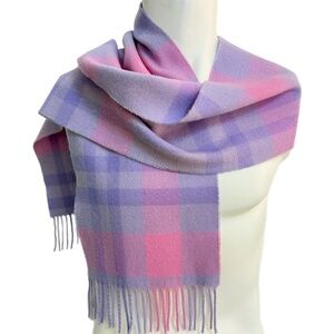 Lochcarron of Scotland 🇬🇧 Pastel Wool Plaid Scarf – Lavender Pink Tartan
